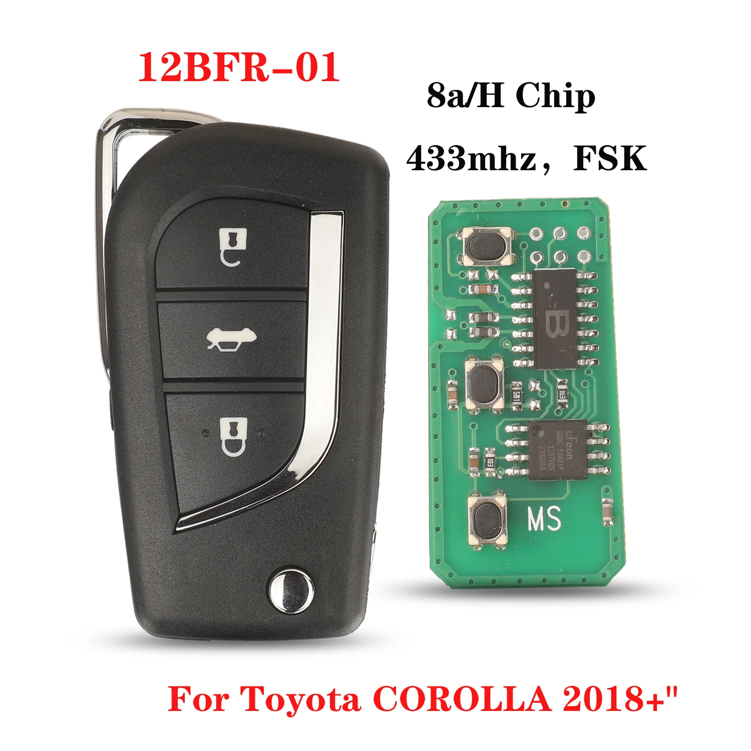 

jingyuqin FSK 433Mhz FSK 8A/H Remote Car Key Control For Toyota Corolla 2018+ Folding Flid Key 12BFR-01 3BUTTONS
