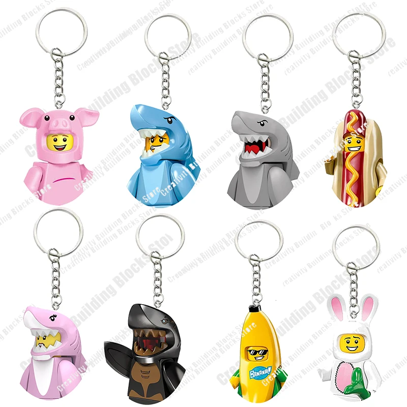 New Keychain Series Shark Girl Boy 3D Model DIY Building Block Toy Classic Movie Model Children's Toy Gift