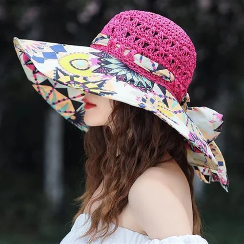 Sombrero de paja plegable con protección UV para mujer, visera para el sol, playa, 2023