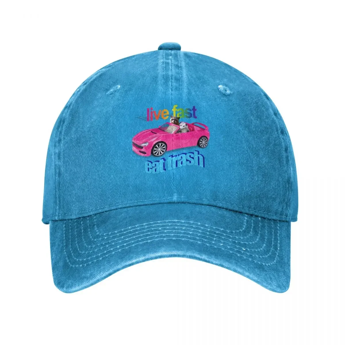 Life fast, eat trash raccoon possum word art Baseball Cap Horse Hat Big Size Hat Luxury Cap Beach Mens Women's