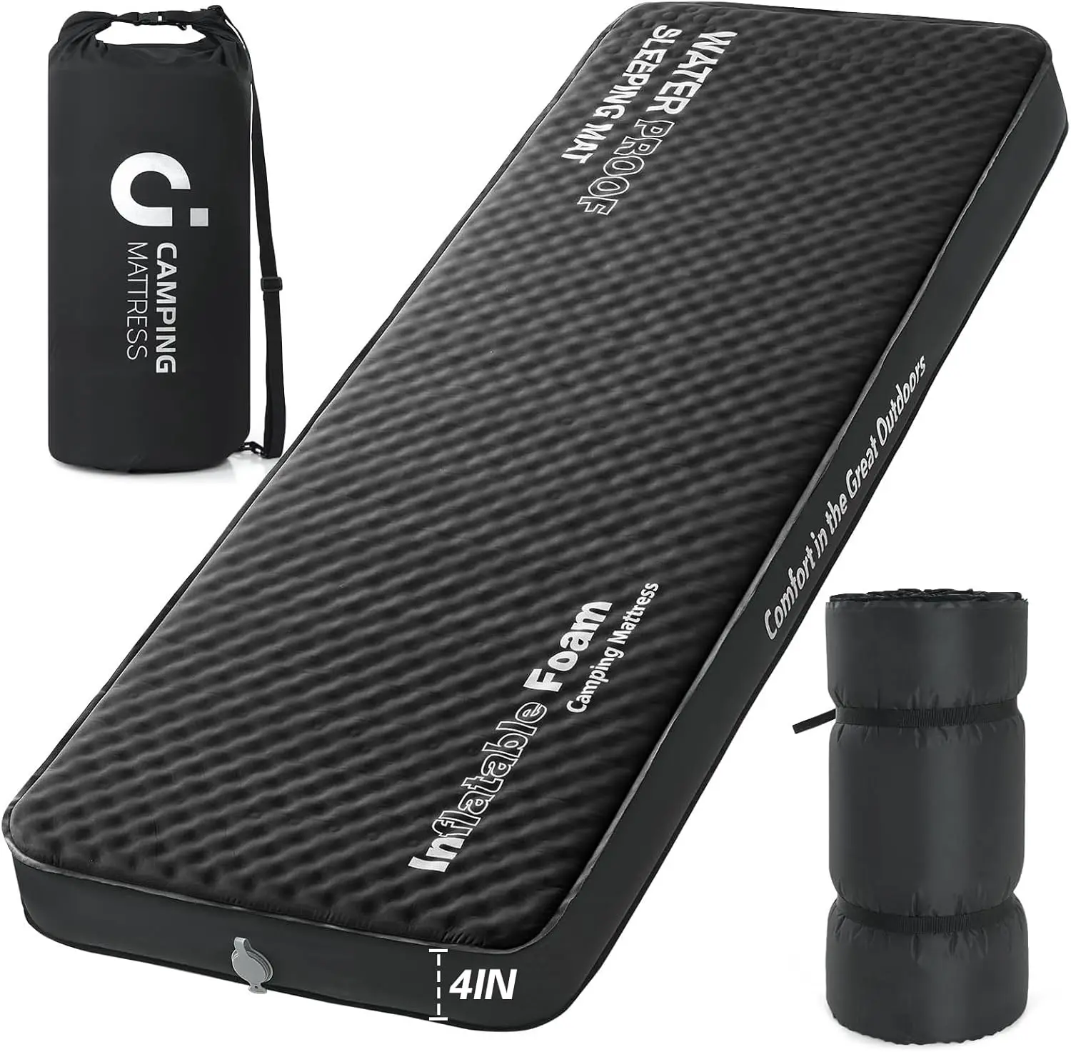 

Self Inflating Sleeping Pad, 4In Ultra-Thi Foam Camping Cot Mattr With Air Pump Sack, Sleeping Mat For Adults Inflatable