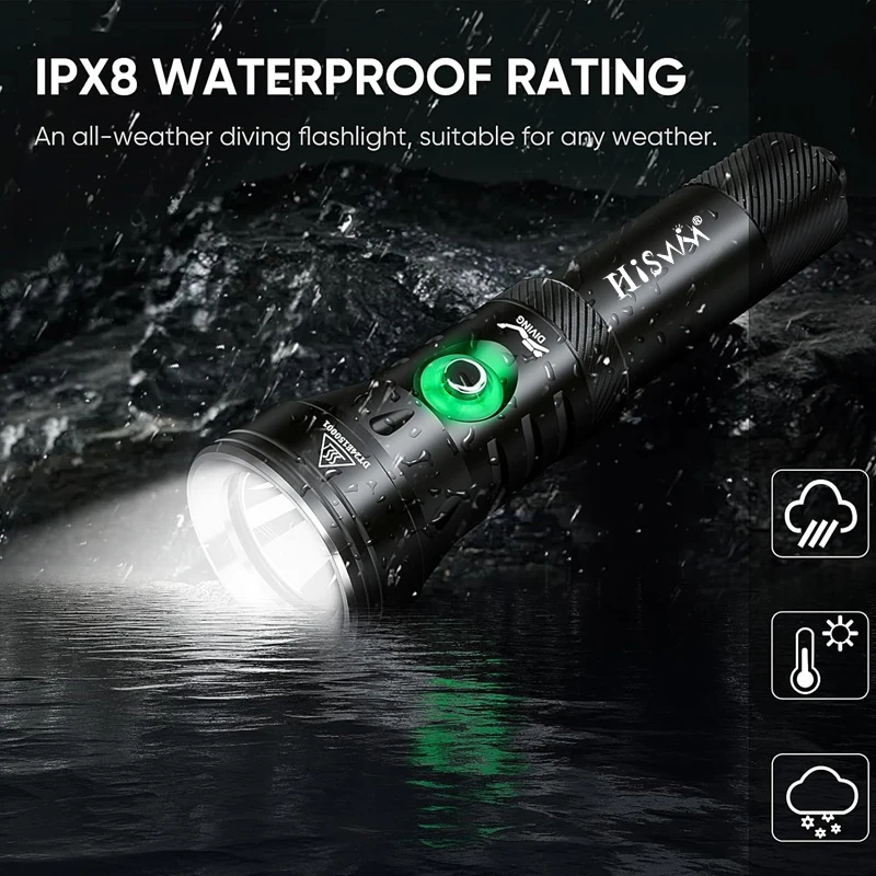 HISWN D260 Torcia subacquea professionale Super Bright 2000LM IPX8 Subacquea impermeabile 100M Adatta per immersioni subacquee