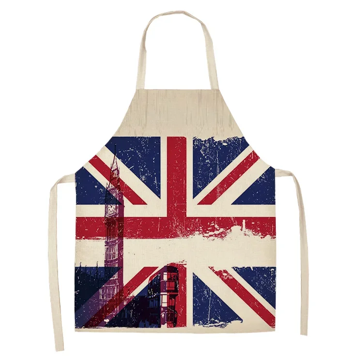 Delantal con bandera americana para hombre y mujer, babero de lino y algodón, limpieza del hogar, cocina casera