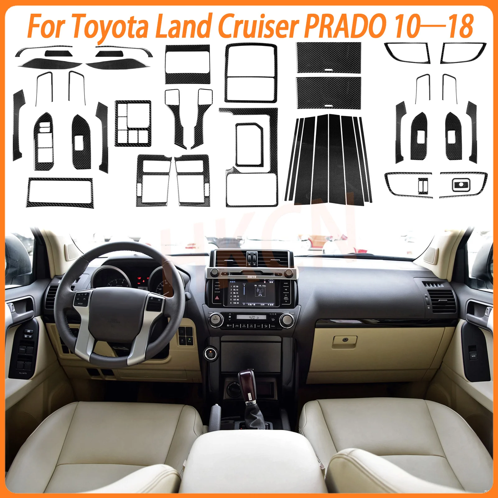 For Toyota Land Cruiser PRADO 2010-2018 Carbon Fiber Car Driver Wheel Cover Copilot Glover Handle Air Outlet Decorative Sticker