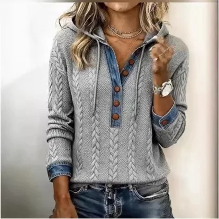 

Twisted Sweatshirt Thick Warm Comfortable Sweatshirt Washed Denim Patchwork Sweatshirt Relaxed Oversized Casual Pullover