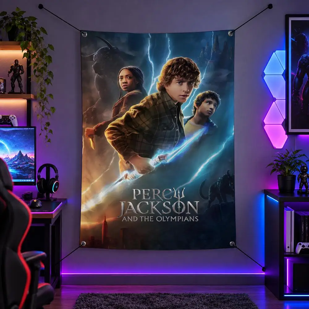 Fantasy P-Percy Jackson Flags Vertical Wall Hanging for Bedroom Dorm Living Room Party Camping Gift Decoration