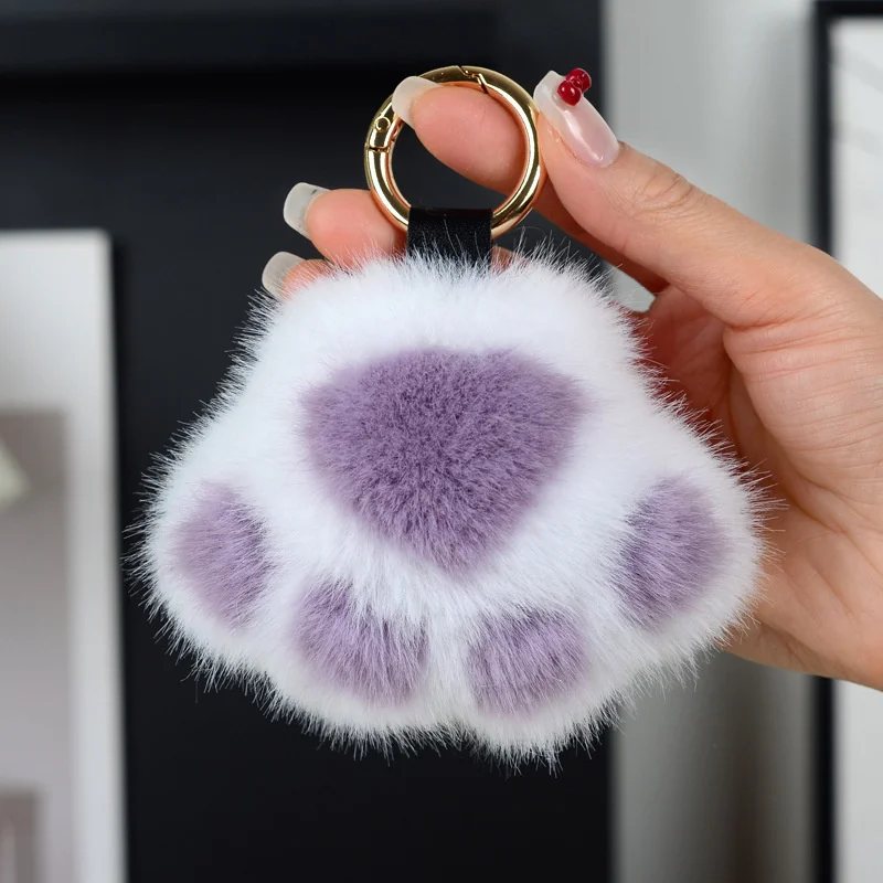 Fluffy Cat Paw Keychain Faux Fur Hair Pompon Keychain For Women Girls Cute Animal Paw Pendant Key Ring On Bag Car Trinket