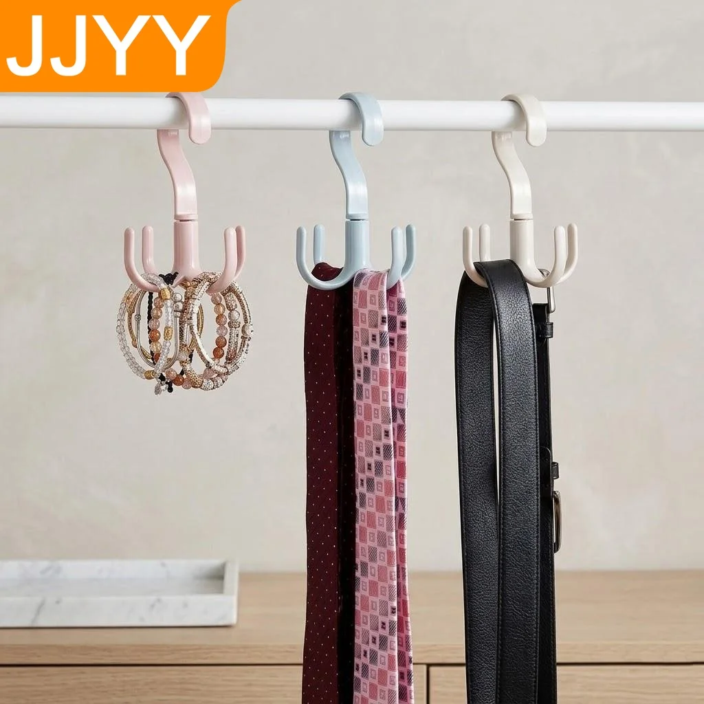 Multi Purpose 4 Claws Rotating Hanging Hook Organizer for Coat Tie Scarf Shoes Storage Closet Home Plastic Hooks Rack Organizer