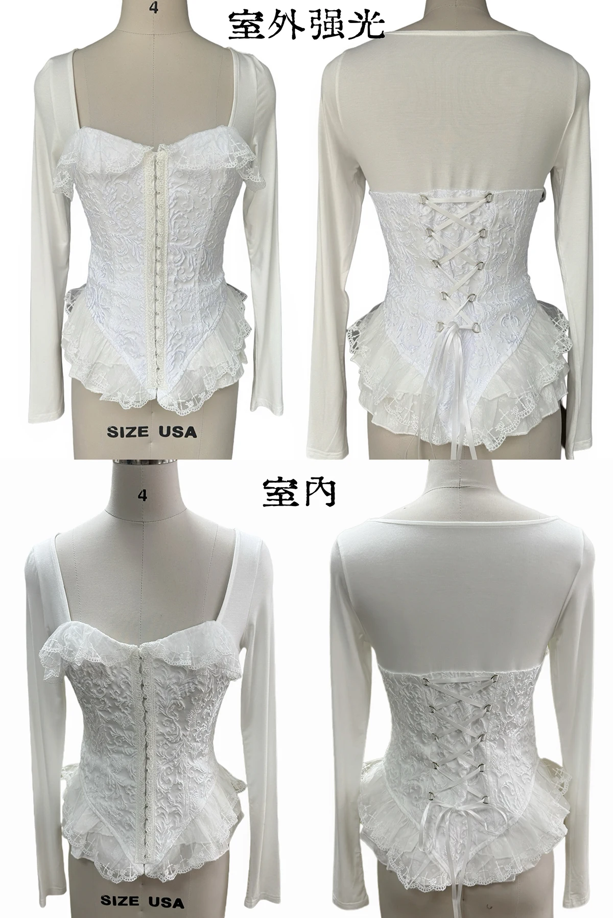 Original Design Klassische Gothic Spitze Patch Schlank Sexy Top Langarm Spitze-up Punk Low Breasted Shirt Frühling Herbst