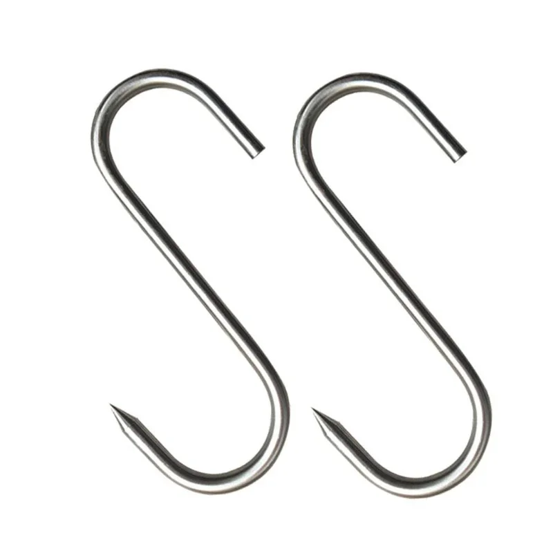 Stainless Steel S Hooks with Sharp Tip Utensil Meat Clothes Hanger Hanging Hooks for Butcher Shop Kitchen Baking Tools