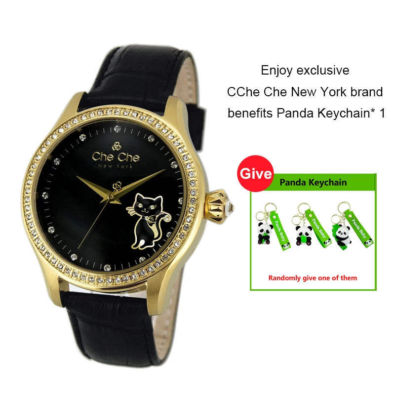 CHE CHE CC0016-B Women Watch leather strap light luxury spirit cat retro diamond dial quartz Women's watches