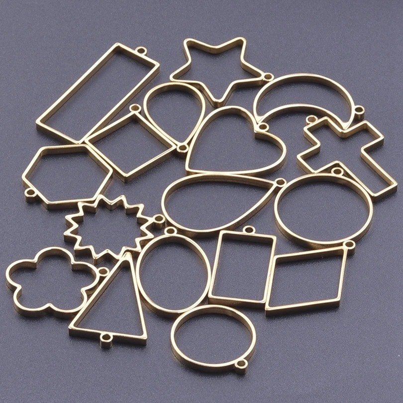 

10pcs/Lot Hollow Geometry Heart Moon Star Bulk Charm Stainless Steel Pendant DIY Jewelry Making Supplies Gold Color Materials