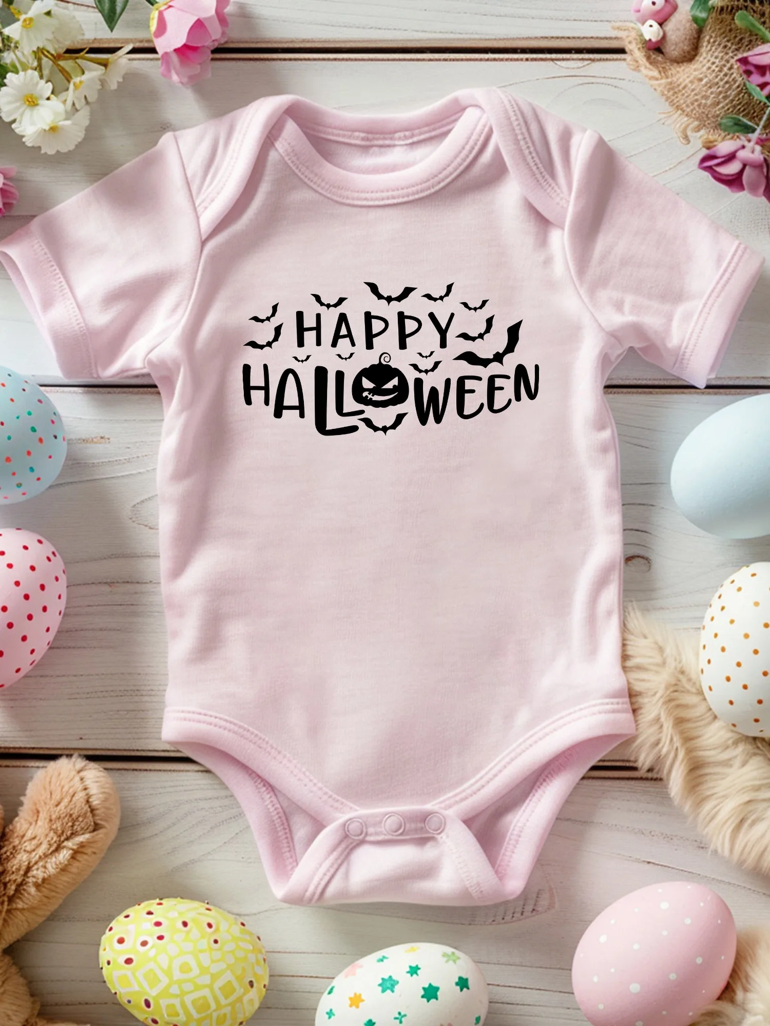 

Детский комбинезон-слип унисекс Happy Halloween Pumpkin, 100% хлопок, мягкий, всесезонный, розовый, 190 г/м²