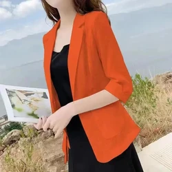 Britse Stijl Dames Linnen Klein Colbert 2024 Lente Zomer Vrijetijdsbesteding Korte Grote Maat Kleine Blazer Zonnebrandcrème Kleding Topjas