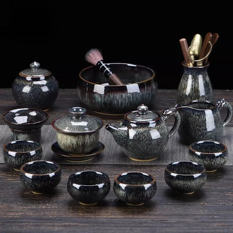Juego de Té Kung Fu, Tetera de Cerámica Jian Ware, Tazón con Tapa, Estilo Empresarial Chino, Juego de Té, Juego de Cena, Kit de Combinación