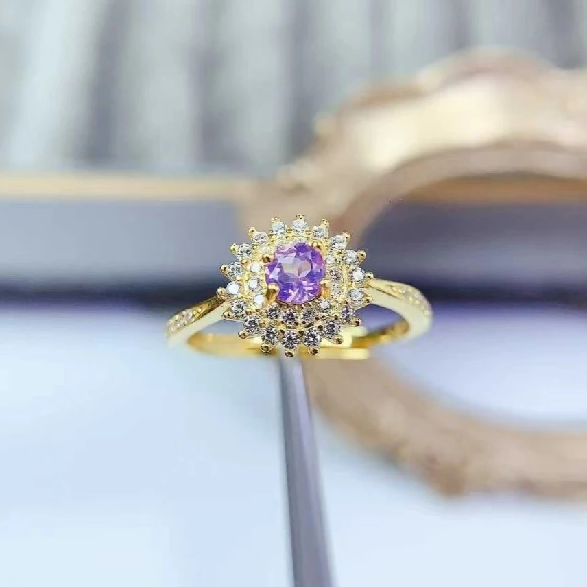 

Adorable 925 Silver Ring for Girl Natural Amethyst Ring 4mm 0.3ct Genuine Brazilian Amethyst Jewelry