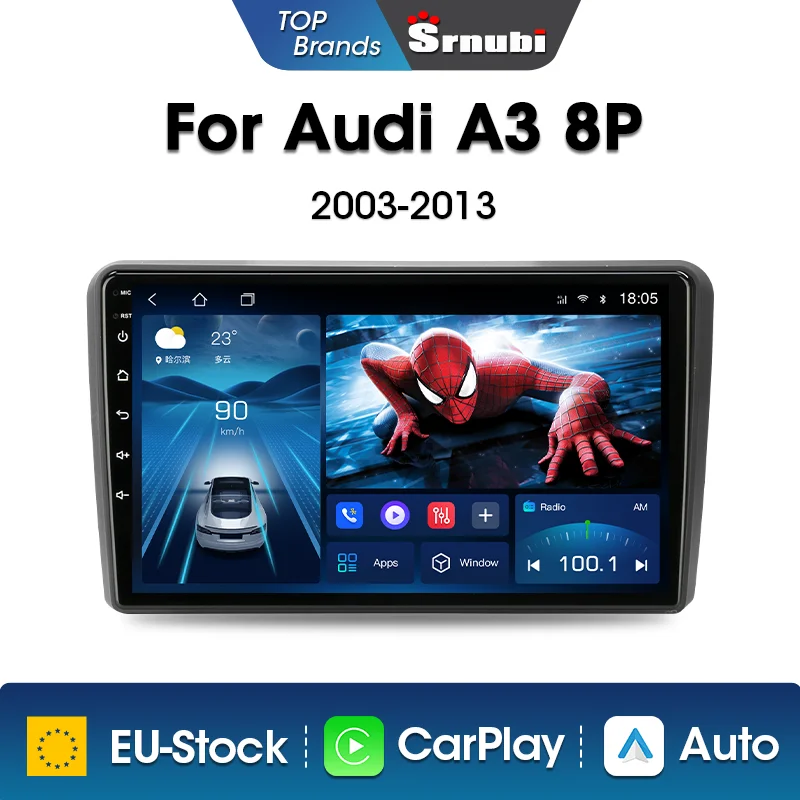 Srnubi Android 12 2Din Car Radio For Audi A3 8P 2003 - 2013 Multimedia Player Navigation Wireless Carplay Auto 4G Wifi Head Unit