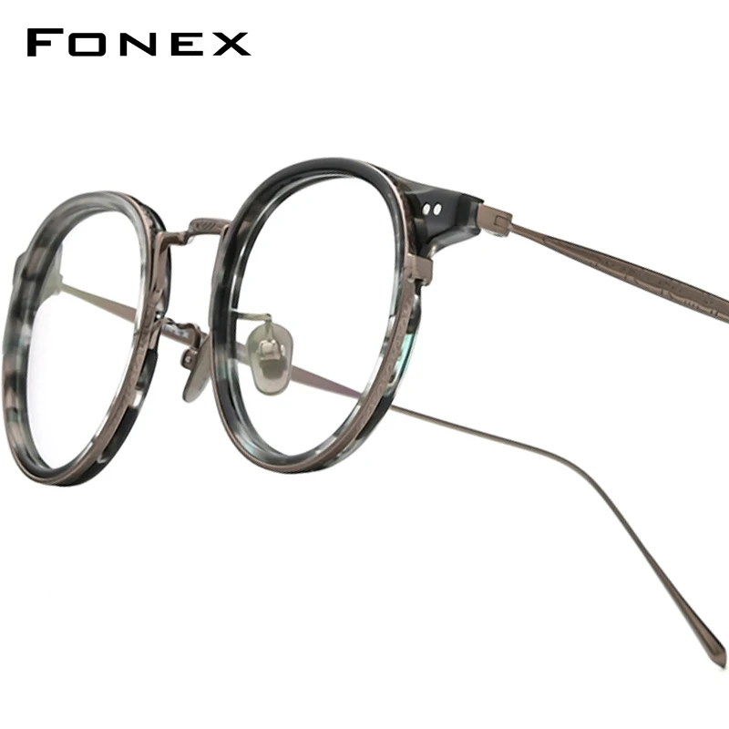 FONEX Acetate Titanium Glasses Frame Women New Brand Design Retro Round Eyeglasses Vintage Spectacles Men Japanese Eyewear 850