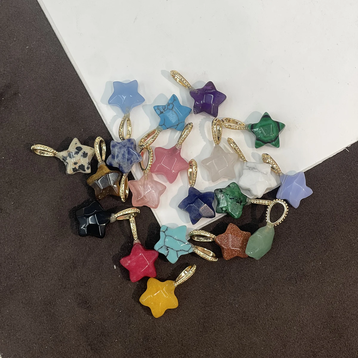12x21mm 5Pcs Random Color Natural Stone Star Pendant Gemstone Charm for DIY Supplies Necklace Bracelet Jewelry Making Accessory