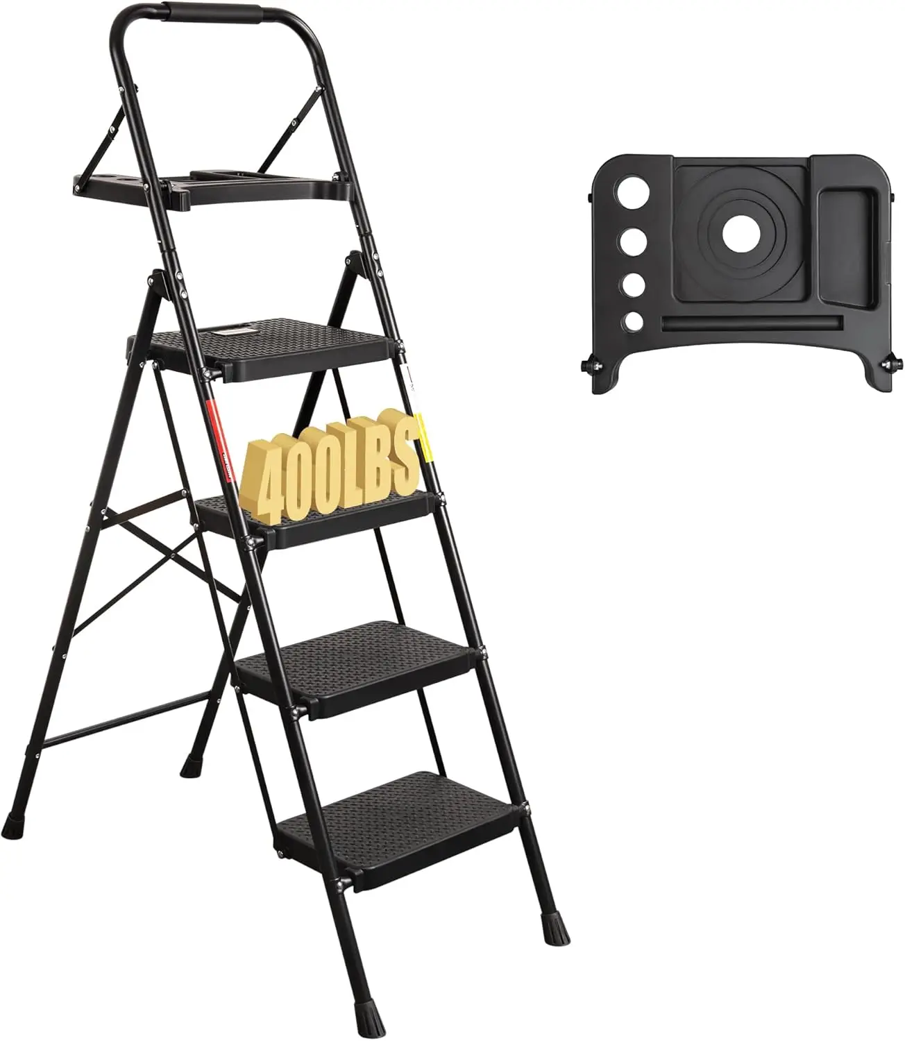 

4-Step Ladder, Folding Step Stool with Tool Platform, Wide Anti-Slip Pedals, Max Load Capacity 400lbs Sturdy Steel Ladder