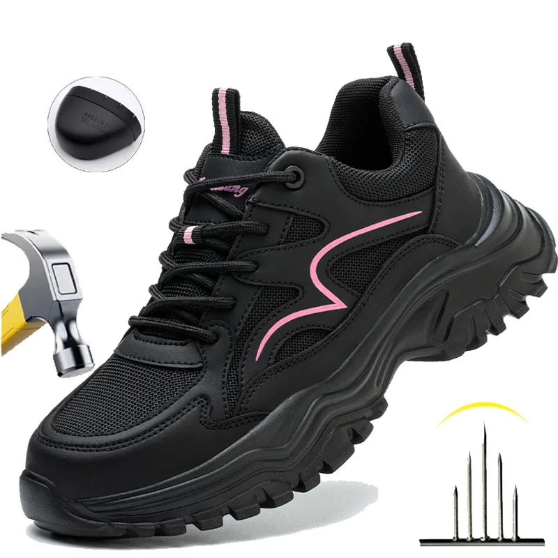 

Work Boots Steel Toe Sports Shoes For Women Lightweight Safety Shoes Anti Slip Work Shoes Breathable Construction Work Shoes