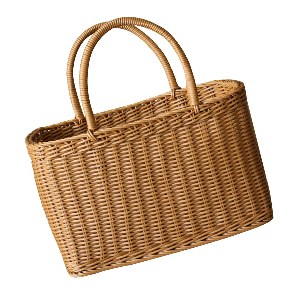 

Handmade Vegetable Basket Picnic Storage Baskets Woven for Shopping with Handles