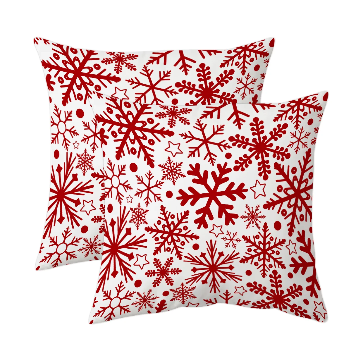 1/2pcs Christmas red snowflake pattern pillow cover 18x18 inch double-sided short plush cushion cover (without pillow core)