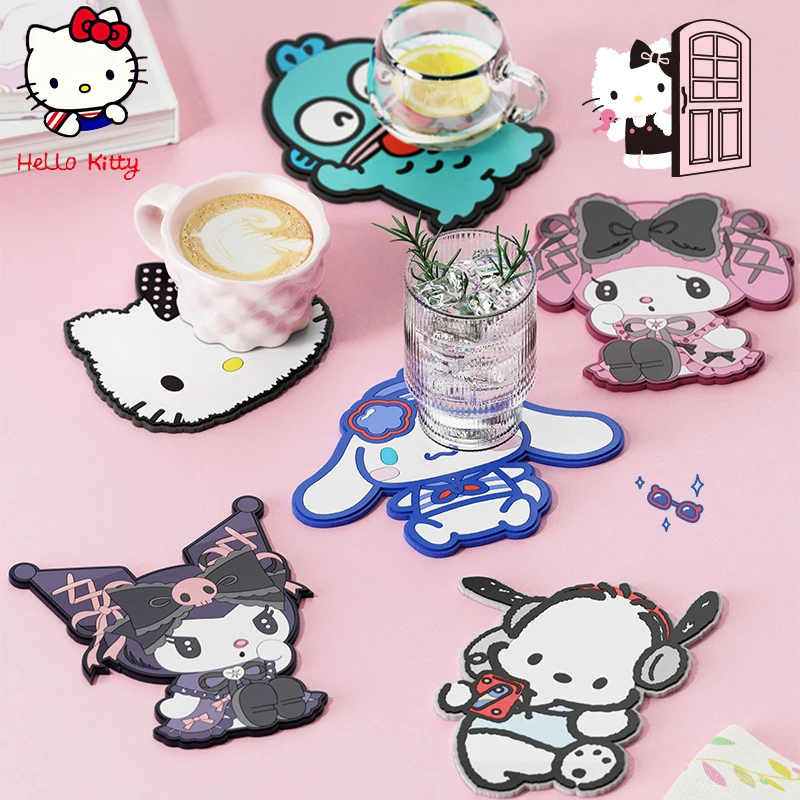 New Sanrio Cartoon Kuromi Silicone Insulated Coaster Hello Kitty Special Shaped Coaster Anti Slip Water Proof Desktop Decoration