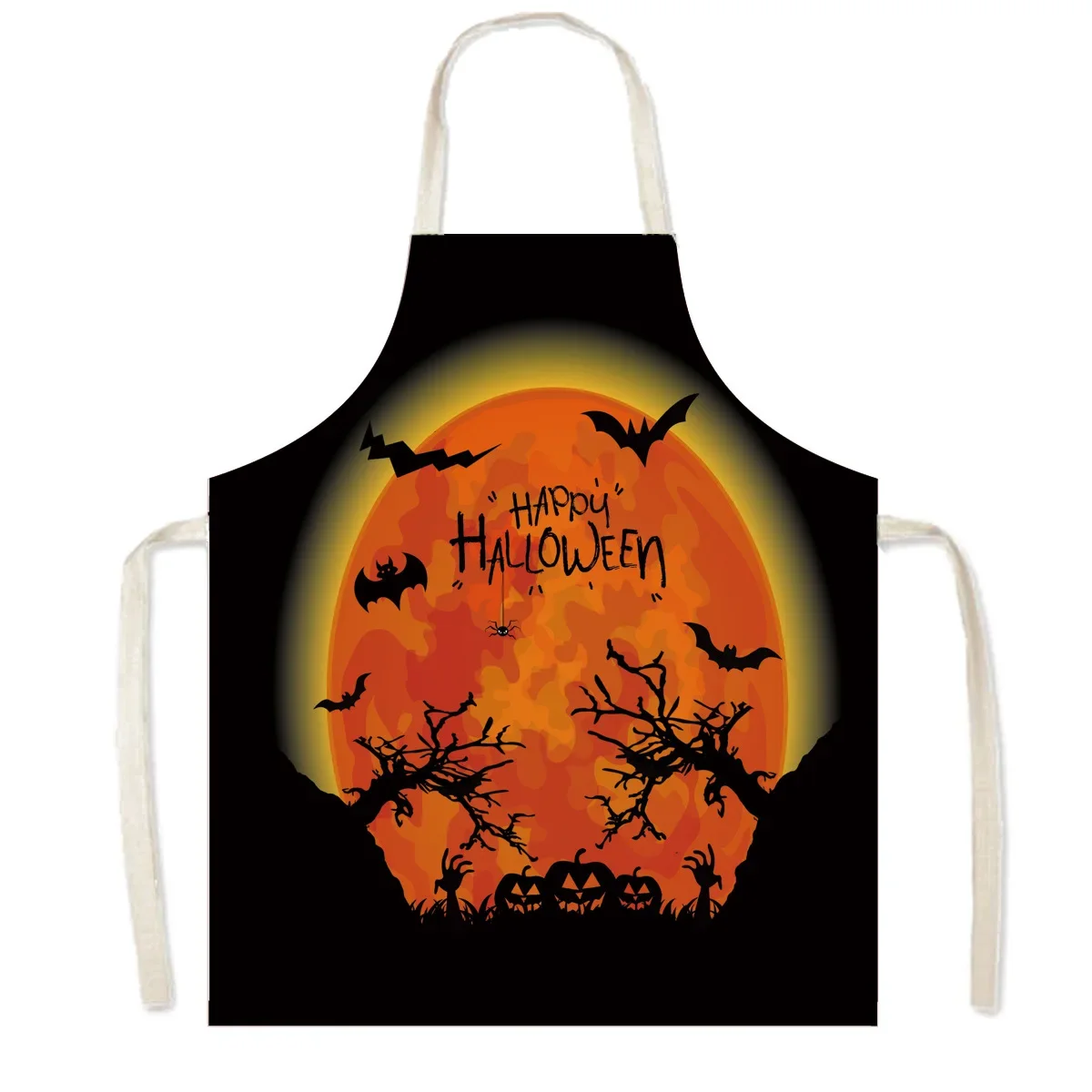 New Halloween Apron Pumpkin Castle Holiday Party Apron Anti Fouling Kitchen Sleeveless Apron Kitchen Cleaning Tools