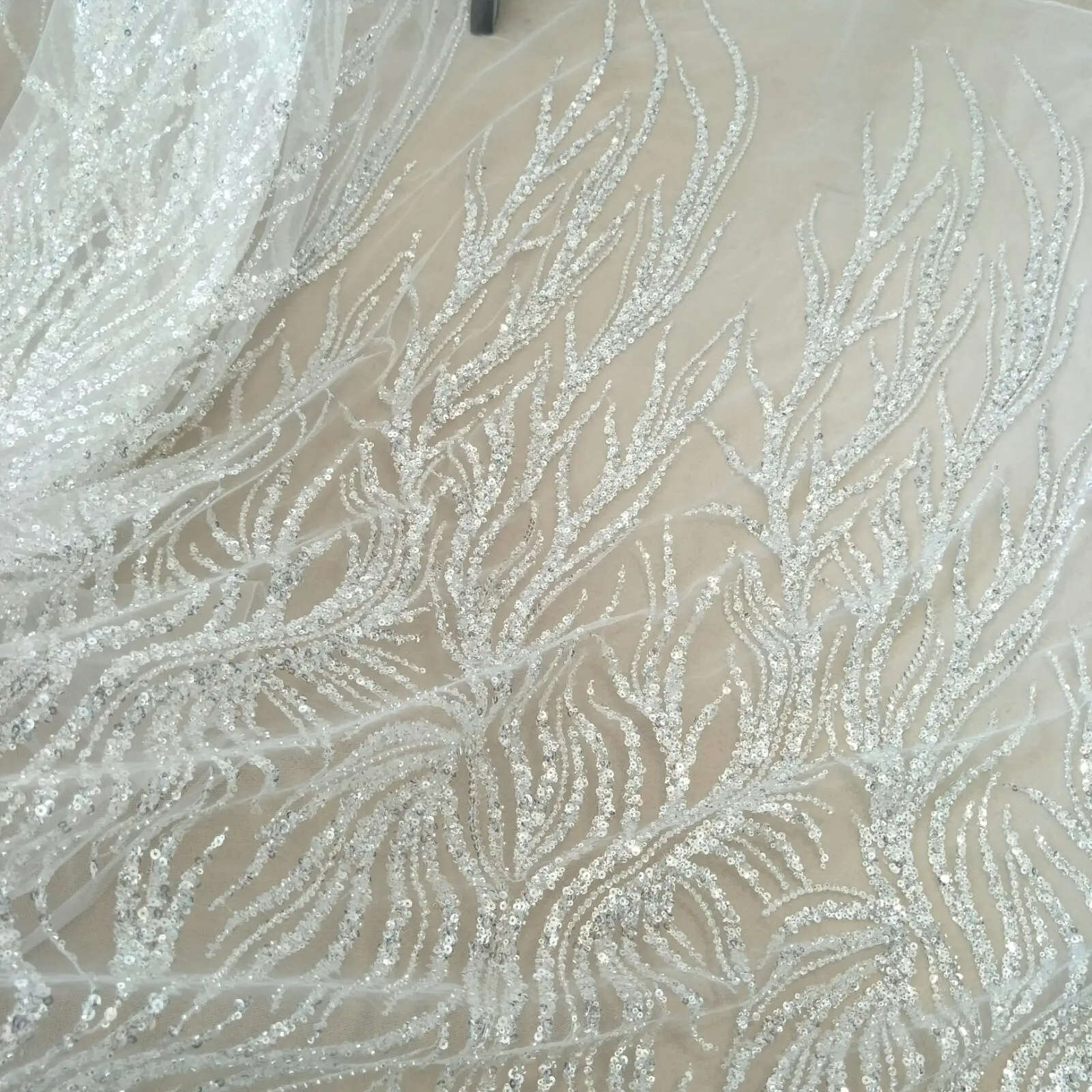 heavy beading lace with sequins 130cm width dress lace fabric bridal lace sell by yard