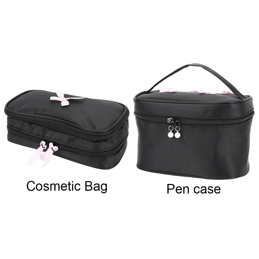 Tas Makeup Travel dengan Pita untuk Wanita, Organizer Makeup Lucu dengan Ritsleting, Tas Kosmetik, Tas Perlengkapan Mandi untuk Perlengkapan Perjalanan
