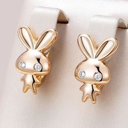Kinel Luxury 585 Rose Gold Cute Bunny Earrings For Girls Natural Zircon Accessories Children Baby Xmas Gifts Animal Jewelry