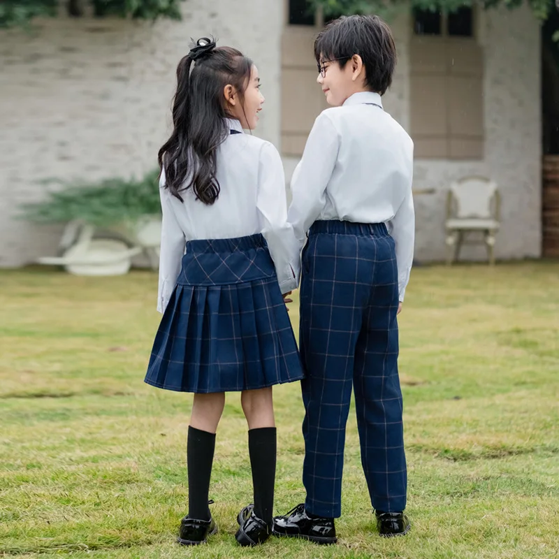 子供英国チェック柄ベストシャツスーツパンツ女の子チョッキブラウススカート子供学校制服男の子韓国学生服セット