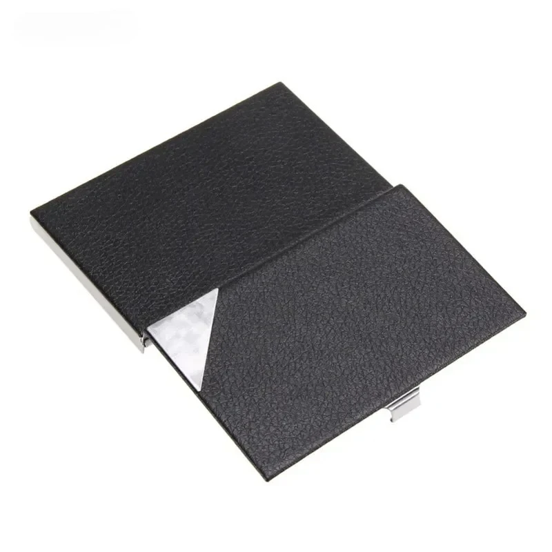 Leather Stainless Steel Men Credit Card Holders Business ID Card Case Card Holder Wallets