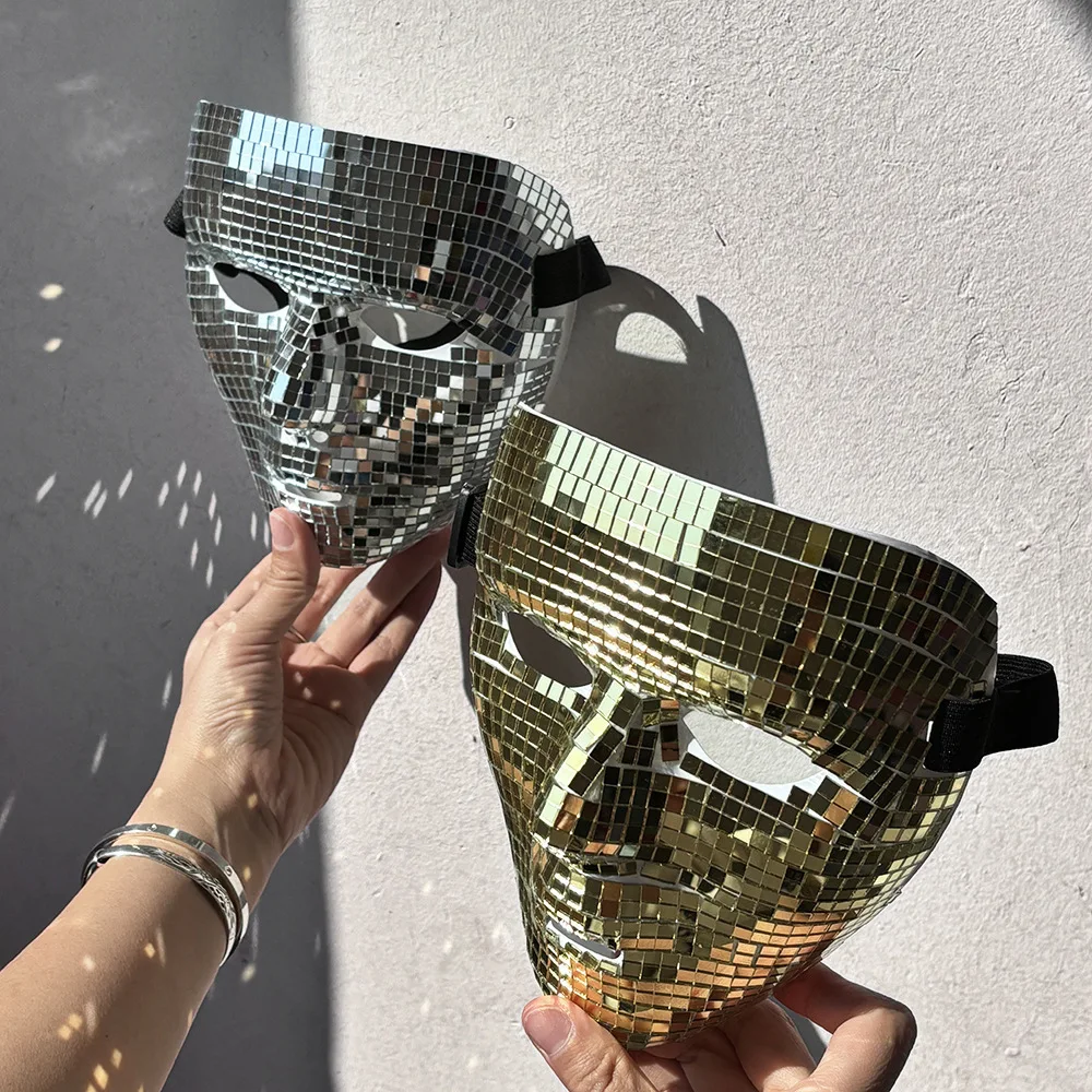 

Mirror Tiles Disco Ball Mask, Sparkling Shiny Masquerade Mask for Halloween Cosplay Party Stage Performance Costume Prop