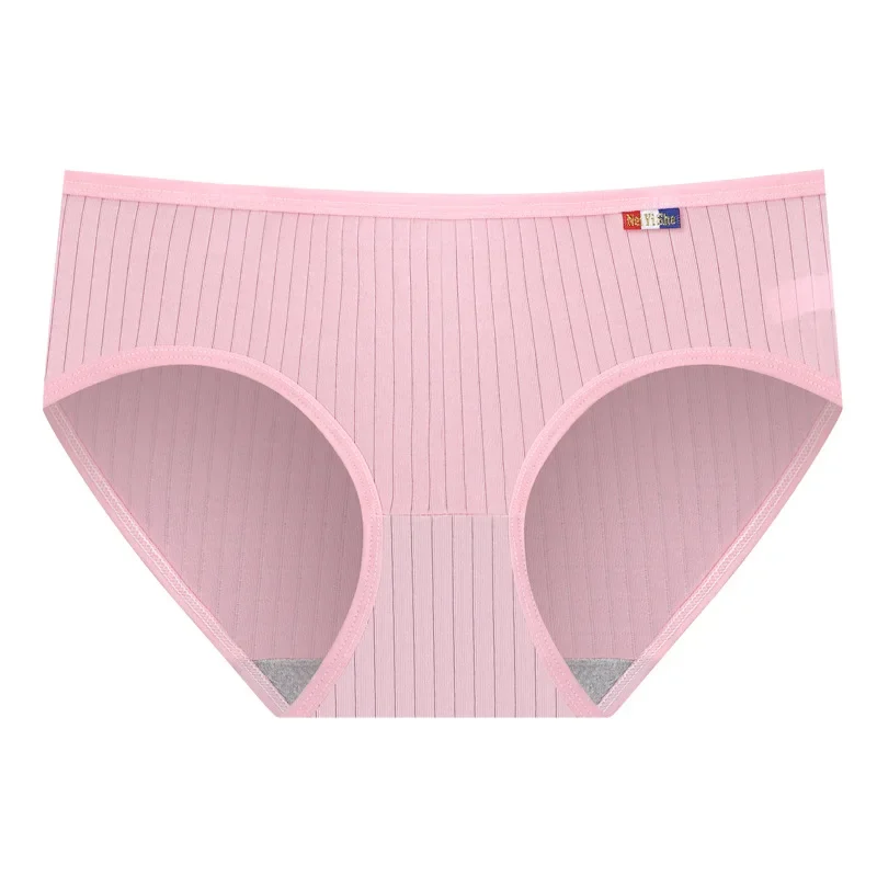 Solid Color Underpants  Panties Women Girls Striped Underwear Mid-Waist Soft Briefs Female Lingerie Comfortable Panties