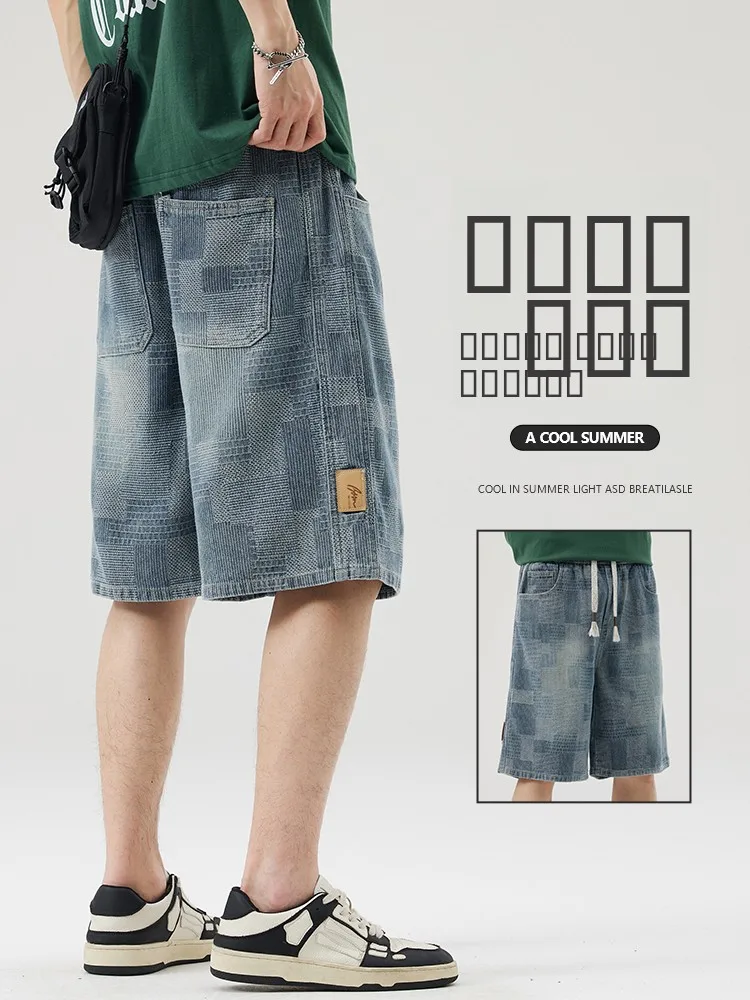 

American Sle Men's ort Jeans Summer Thin Casual Five-Point Loose Straight Leg mid Waist Cotton Blend Fabric Everyday Wear