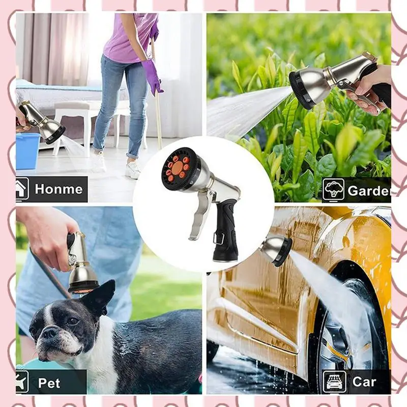 HHTL Metal High Pressure Jet Garden Water Hose Spray 9 Adjustable Modes Water Sprayer For Cleaning