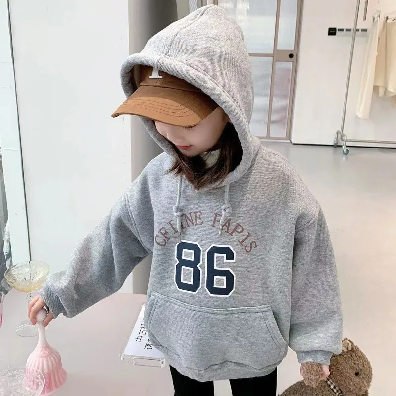 

Girls' Thickened Heavyweight Fleece Hoodie - Stylish Casual Long Sleeve Top for Kids Spring/Autumn New Arrival