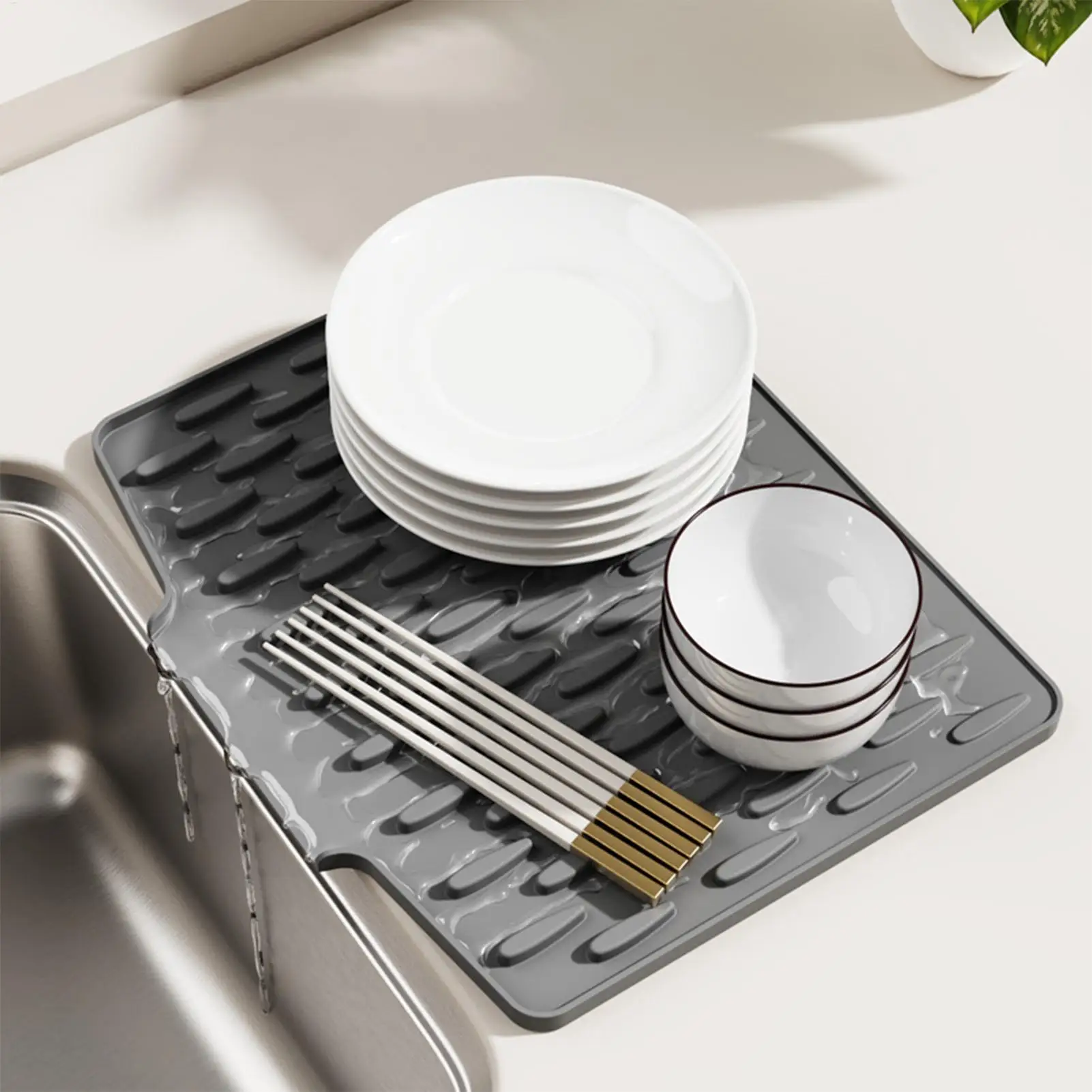 

Silicone Dish Mat Drainage Pad Silicone Non-Slip Foldable Protector Drying Mat for Kitchen Counter Dishwashing Cooking Dining