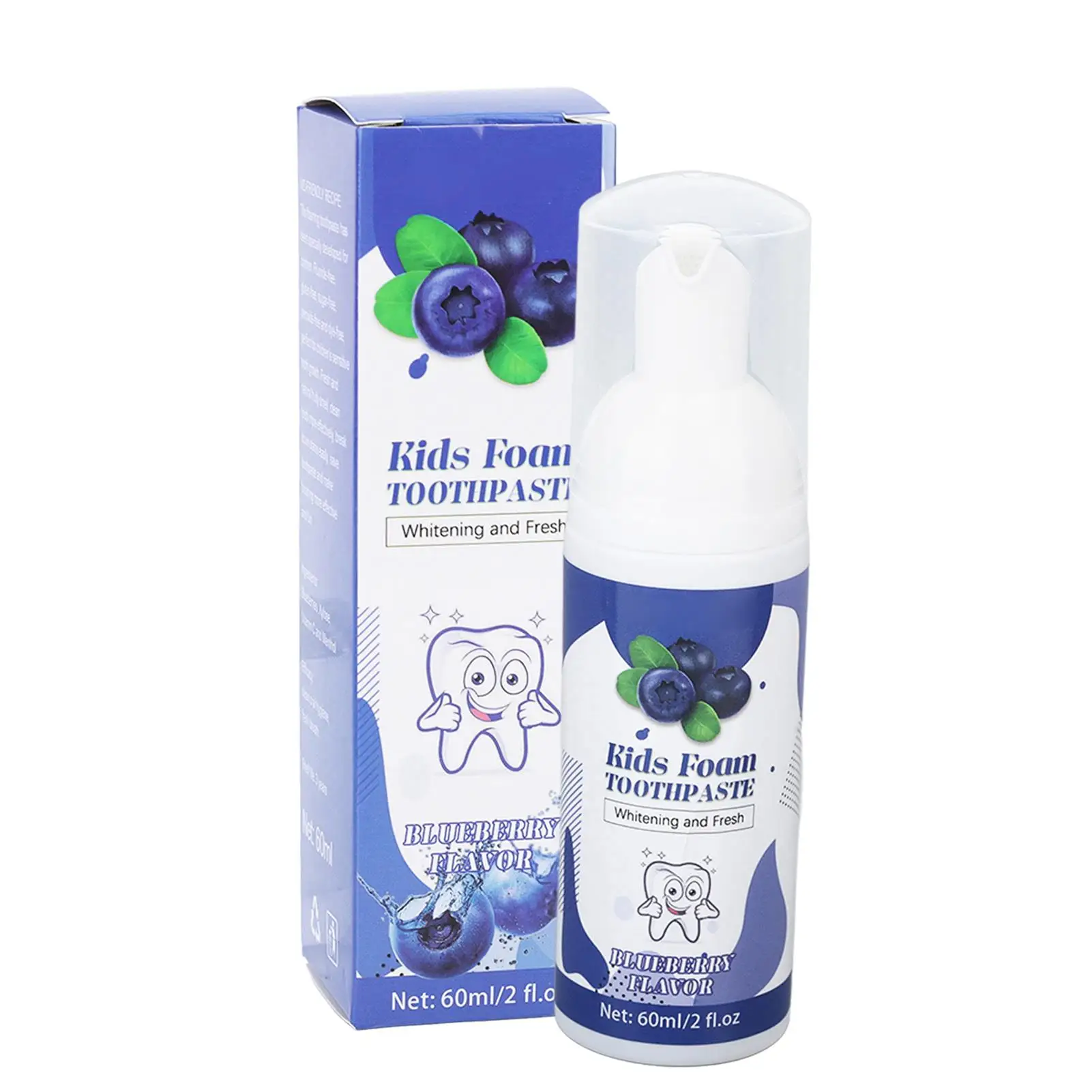 

60ML Kids Bubble Toothpaste Mousse - Blueberry Flavor Foam for Children's Dental Care