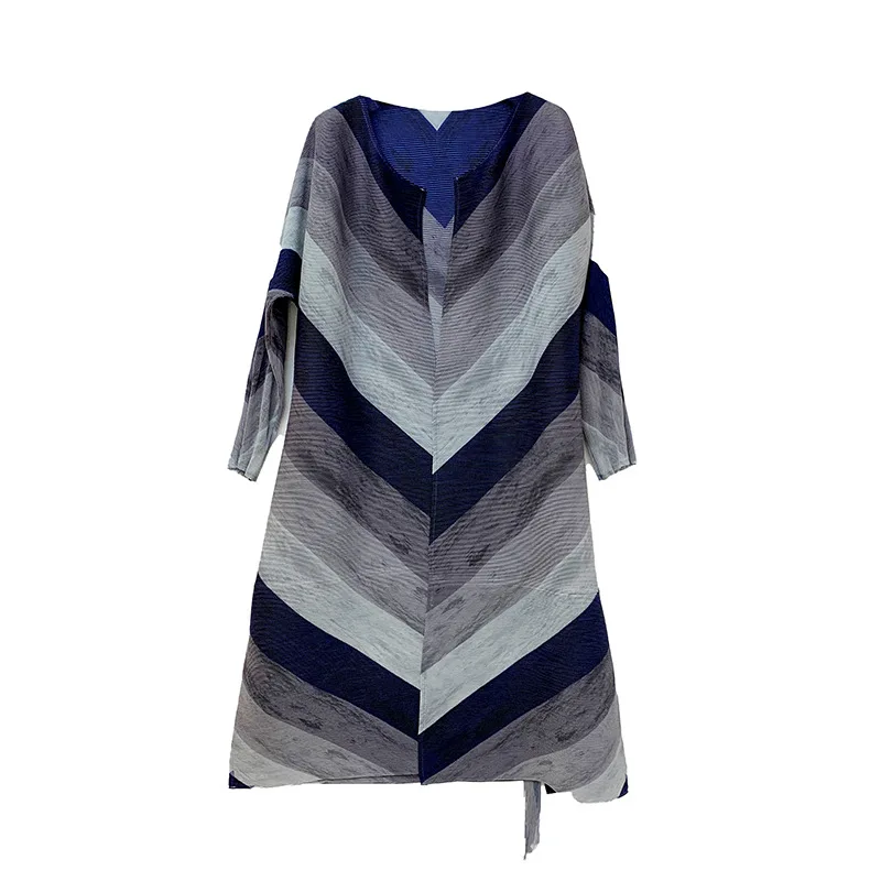 Pleated 2023 Autumn New Dress Printed Loose Large Size Outer Draped Pleated Cardigan Midi Coat