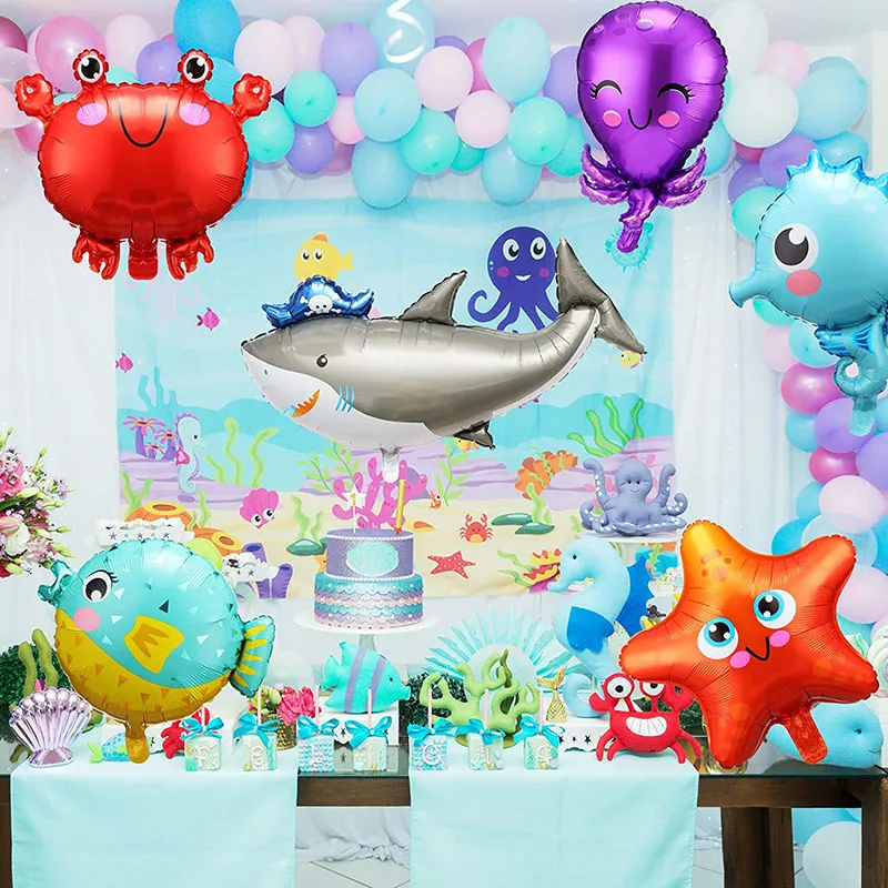 Ocean Animals Balloons Cartoon Fish Balloons Foil Balloons for Boys and Girls Birthday Ocean Themed Party Baby Shower Decoration