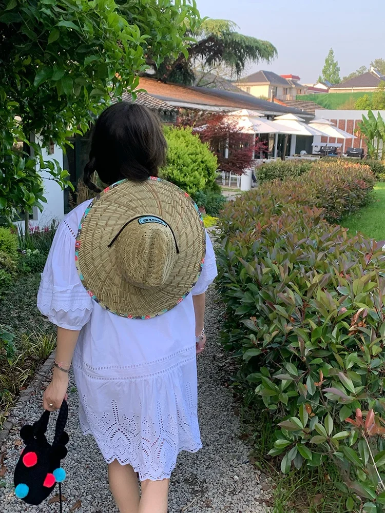 White Lace Bubble Sve Dr Women's Loose Sle Korean Version A-Line Skirt Cotton ort Sve V-Ne Summer New Arrival