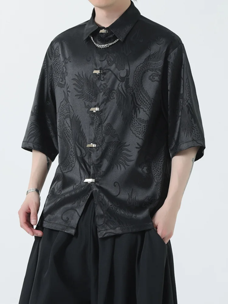 

Новая мужская рубашка из ледяного шелка с коротким рукавом в китайском стиле, летняя модная верхняя одежда, охлаждающая, в стиле Ханьфу/Тан, для молодежи