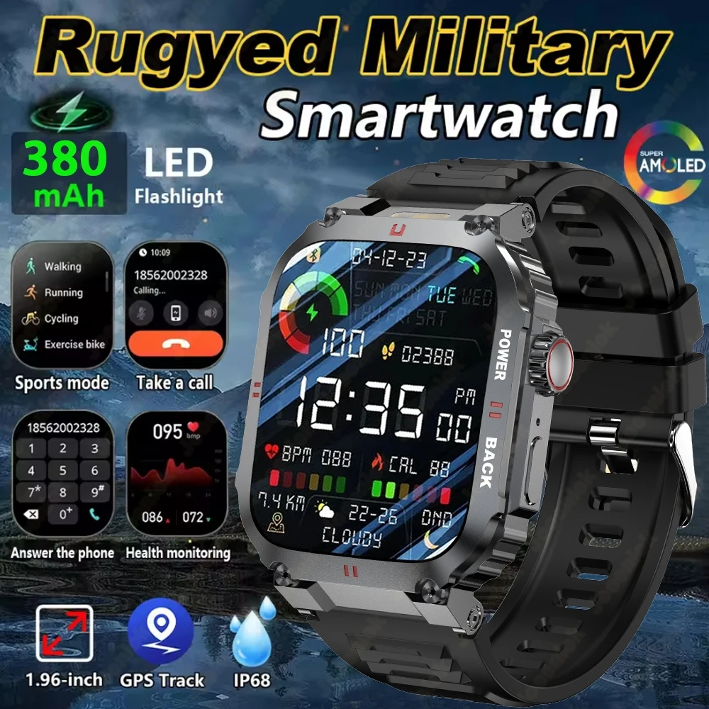 

New Military GPS Smart Watch Men Flashlight Compass Waterproof 380mAh Battery Outdoor Sport Tracker Bluetooth Call Smartwatch