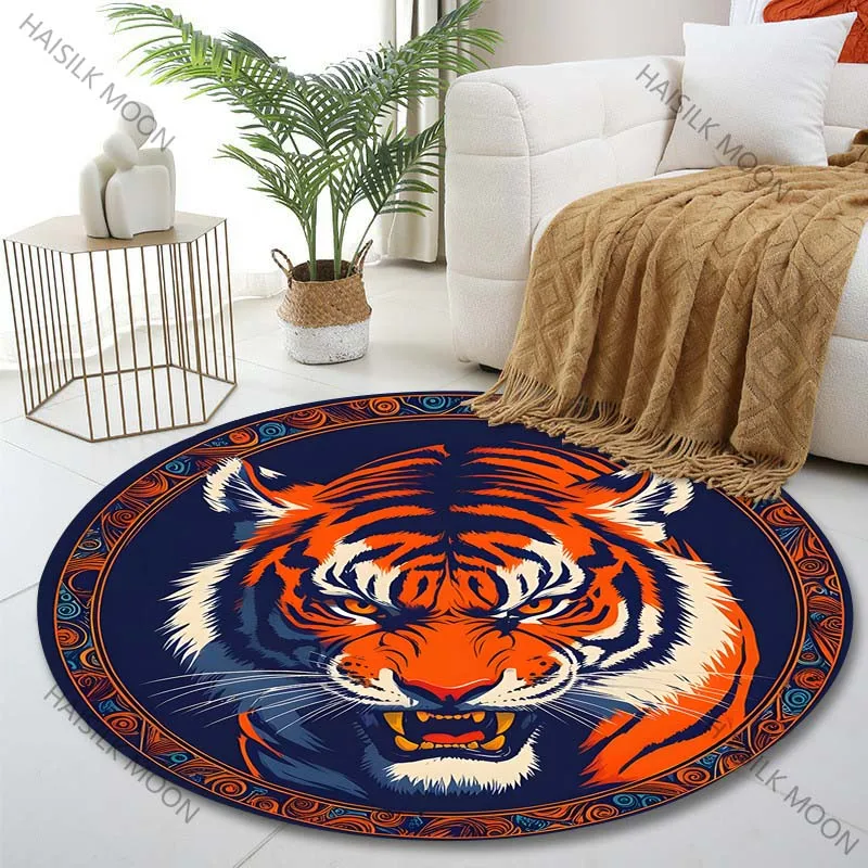 Multiple sizes Angry Tiger Print Round Carpet Living Room Bedroom Table Chair Sofa Decorative Carpet Luxury gifts