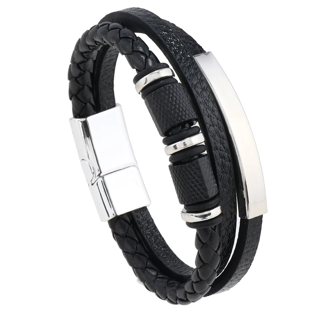 Trendy Leather Bracelets Men Steel Multilayer Braided Rope Bracelets For Male Bracelets Jewelry Pulsera Hombre