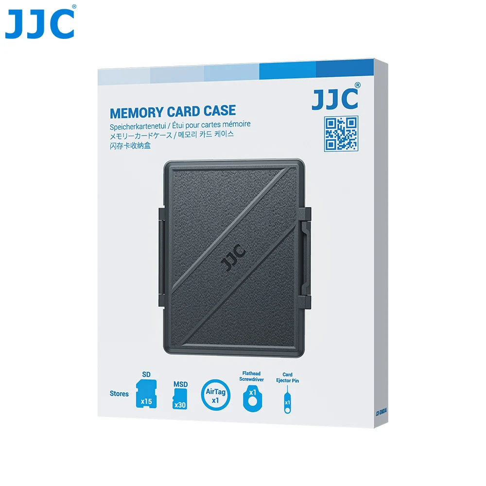 JJC 45 Slots Memory Card Case Holder Wallet Organizer for 15 TF Micro SD MSD + 30 SD SDXC SDHC Card 1 Airtag Storage Box Keeper