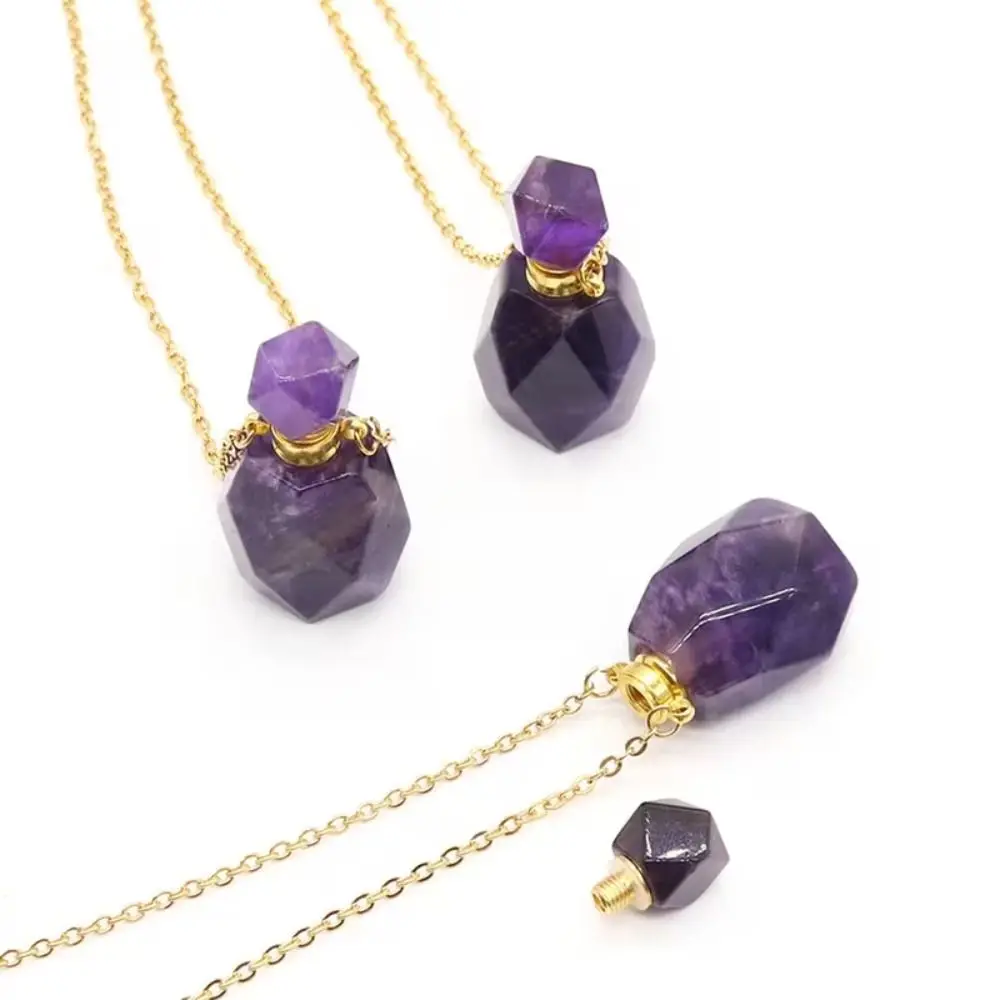 Twistable Threaded Bottle Bottle Necklace Bottle Octagonal Shape Aromatherapy Bottle Necklace Empty Refilling Crystal Necklace